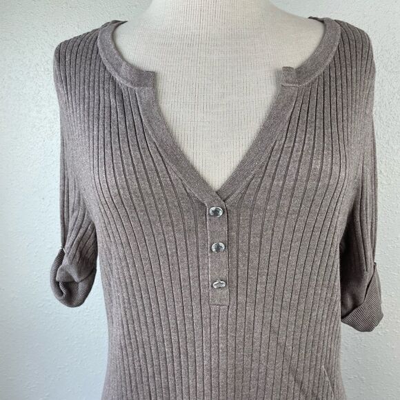 INC International Concepts Brown Half Button Down Sweater Top Size 0X EUC - Picture 2 of 5